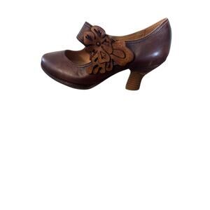 New Socofy Brown Floral Leather Mary Jane Heeled Shoes Sz 9 41